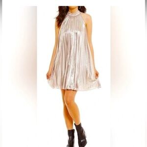 1. State Shimmering Silver Halter Midi Dress